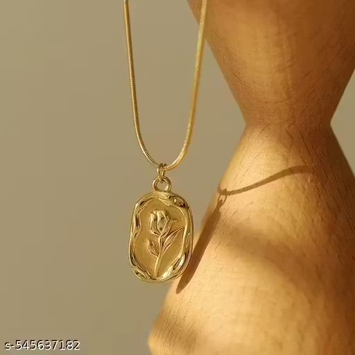 Gold Plated Rose Pendant Necklace — Anti Tarnish, Waterproof & Elegant Cearo ornato jewellery
